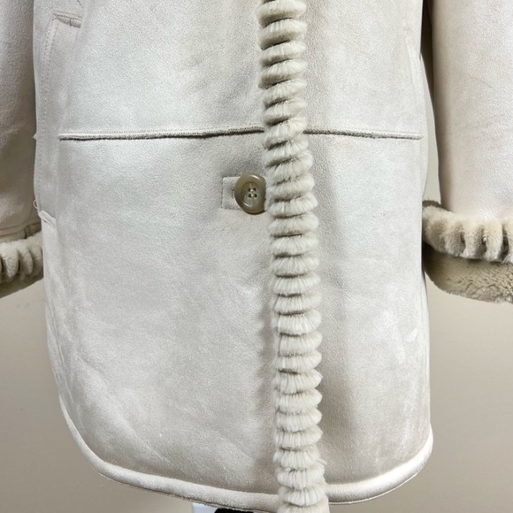Faux Suede Ranch Sherpa Teddy style coat Faux Fur Lining Size M/L Liz Claiborne - Picture 6 of 15